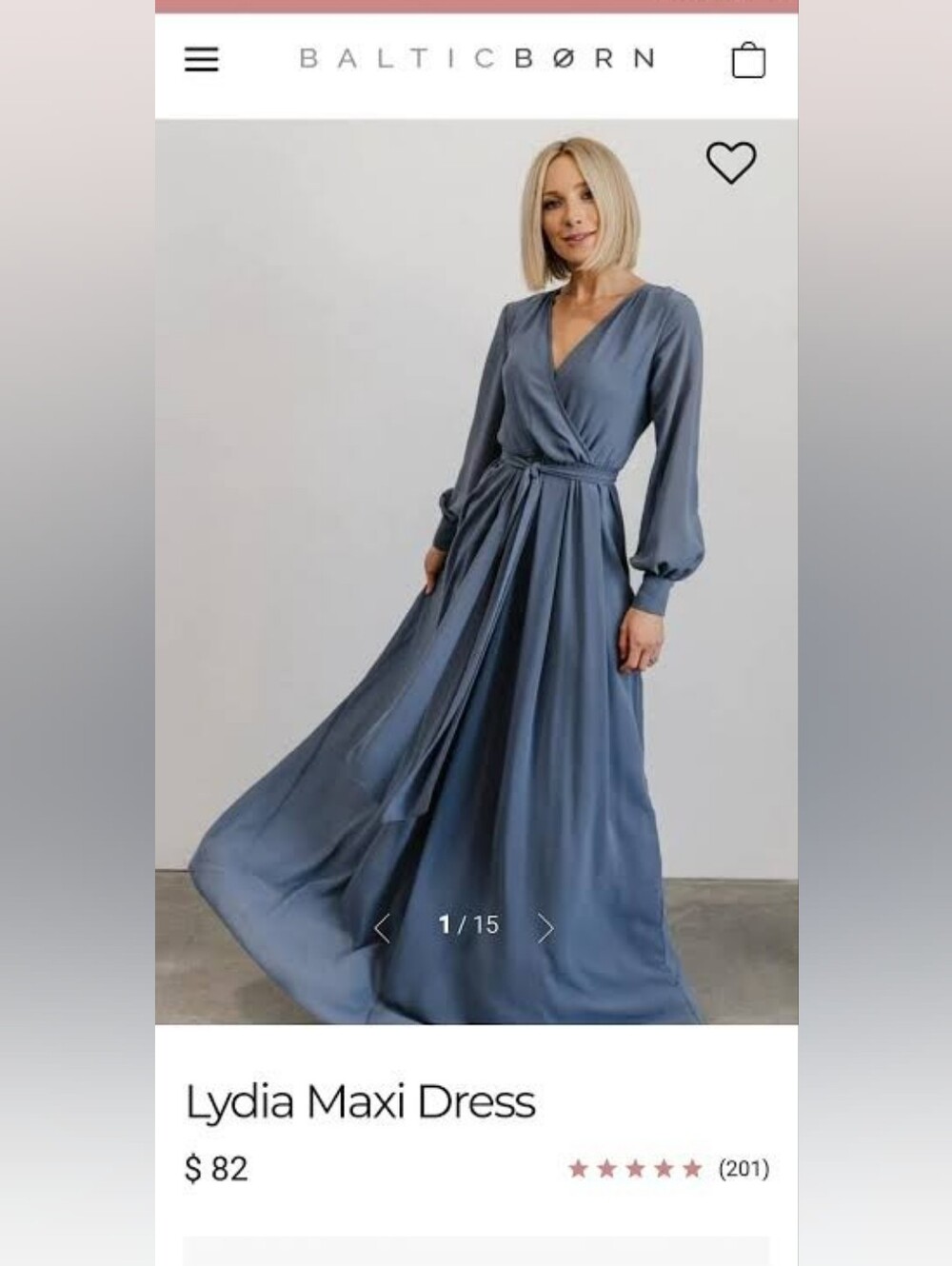 Baltic Born Dusty Blue Wrap Maxi Dress with Long Bishop Sleeves